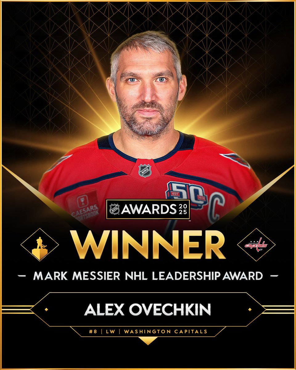 Alex Ovechkin Wins 2025 Mark Messier NHL Leadership Award After 44 ...