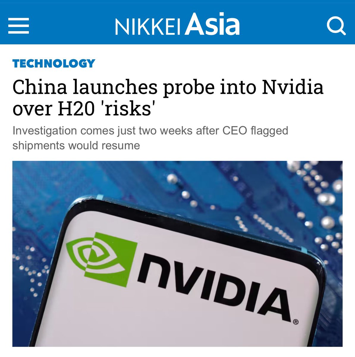 China Cyber Regulator Summons Nvidia Over Alleged H20 Chip Backdoors ...