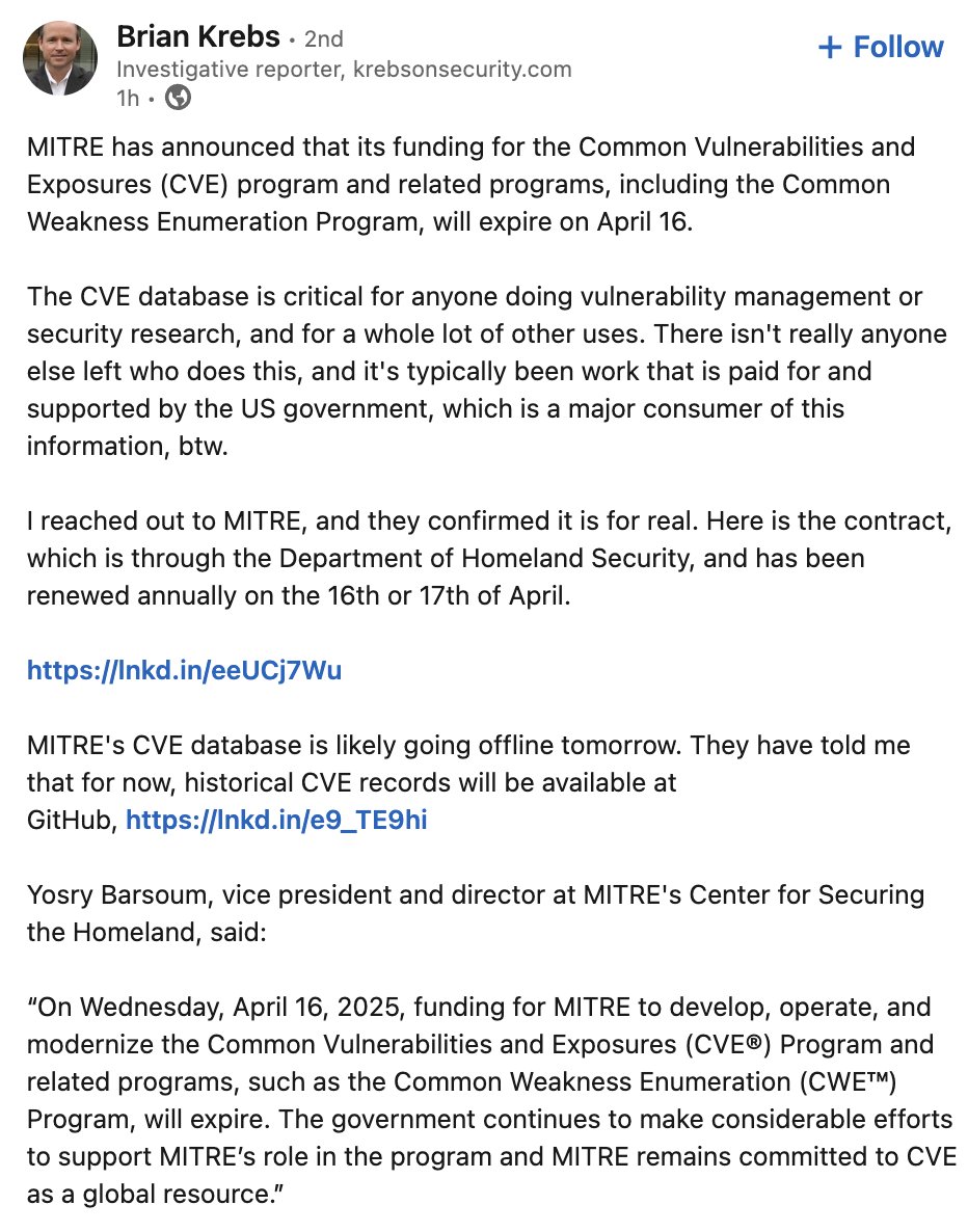 CISA Extends Funding for CVE Program by 11 Months, MITRE and New ...