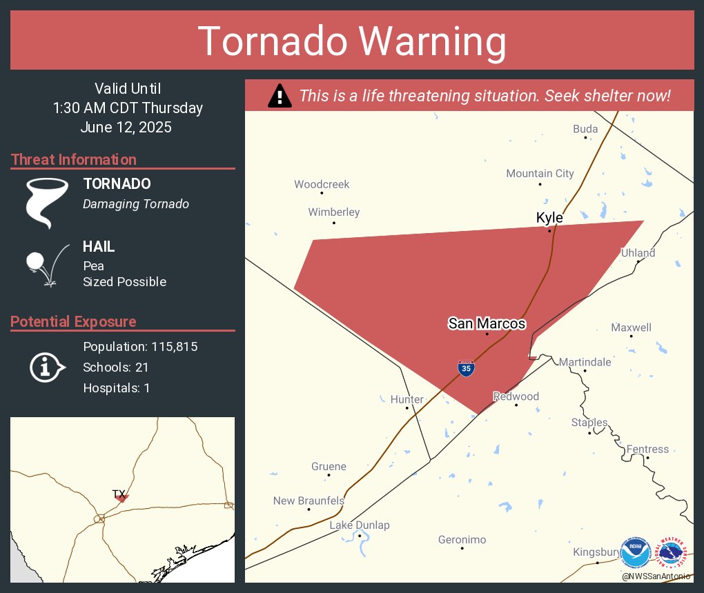 Confirmed Tornado Near San Marcos as Severe Storms and Flooding Sweep ...