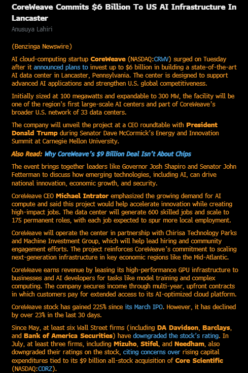 CoreWeave Pledges $6 Billion for Pennsylvania AI Data Center | DeepNewz ...