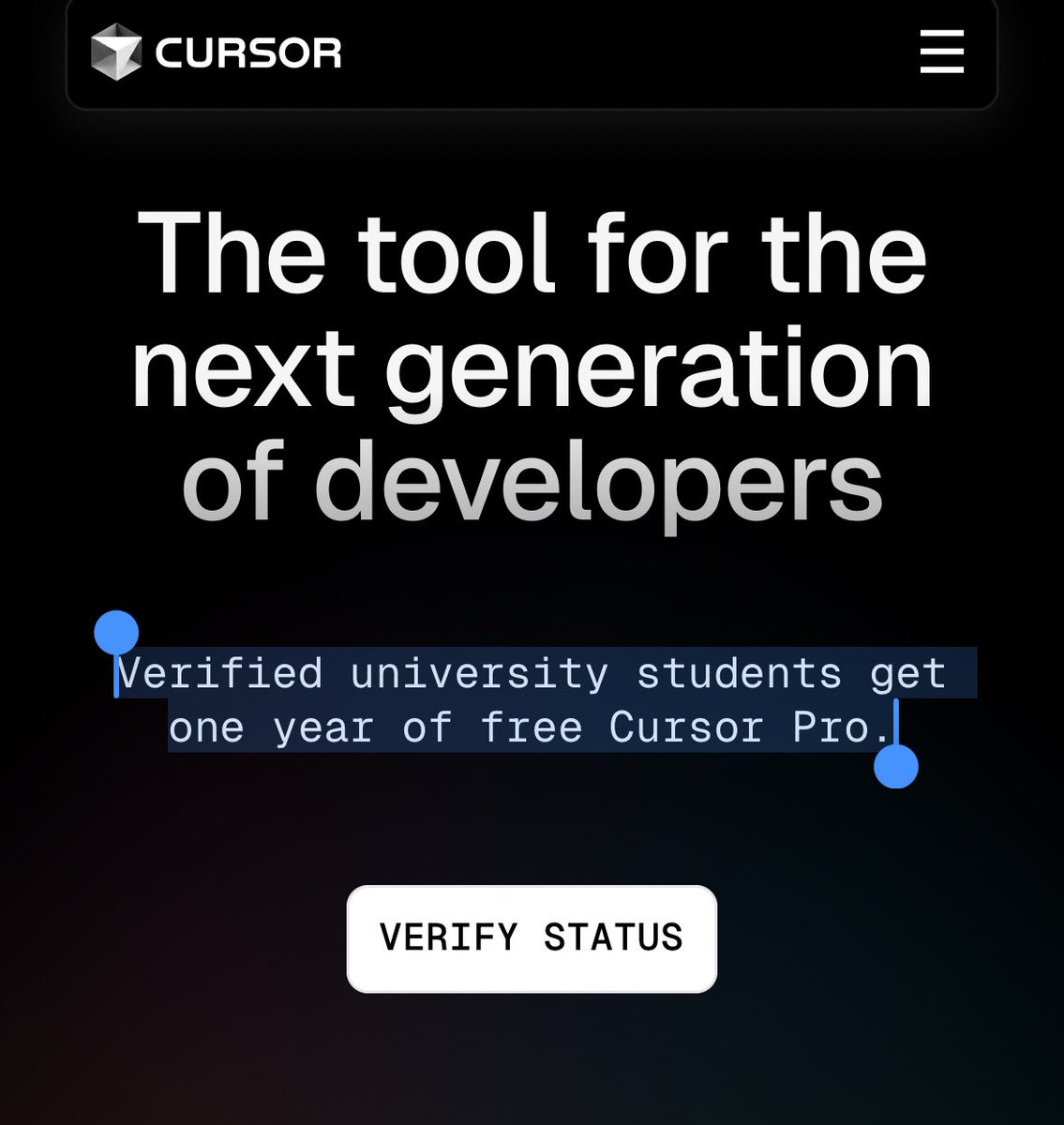 Cursor Offers One Year Free Cursor Pro Access to Verified University