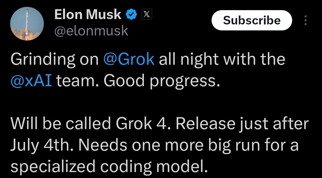 Elon Musk’s xAI to Release Grok 4 and Grok 4 Code AI Models After July