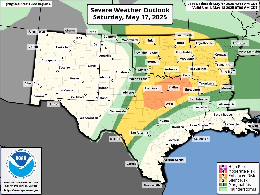Enhanced Risk of Severe Storms With 2-4 Inch Hail, Tornadoes in Dallas ...