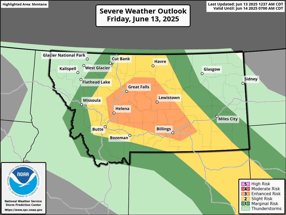 Mt Risk Enhanced Risk for Severe Storms in Montana; Large Hail, 75-mph Gusts ...