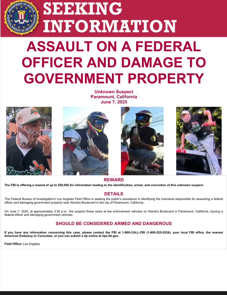 FBI Offers $50,000 Reward After Identifying Most Wanted Suspect in Los ...