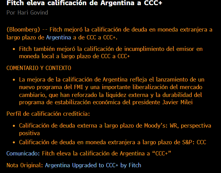 Fitch Upgrades Argentina Credit Rating to CCC+ with Positive Outlook ...