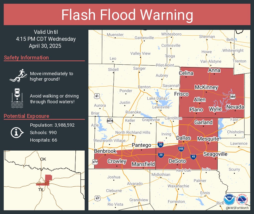 Flash Flood Warnings Extend Across Texas as Tarrant Water District ...