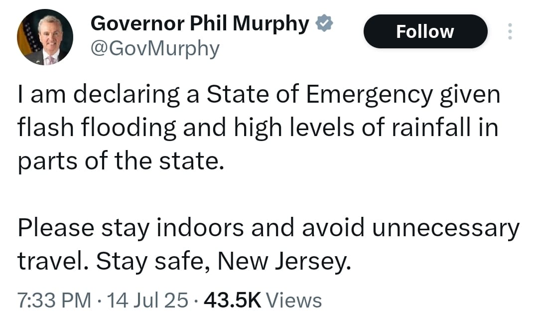 Flash Floods Paralyse New Jersey and New York City; Murphy Declares ...