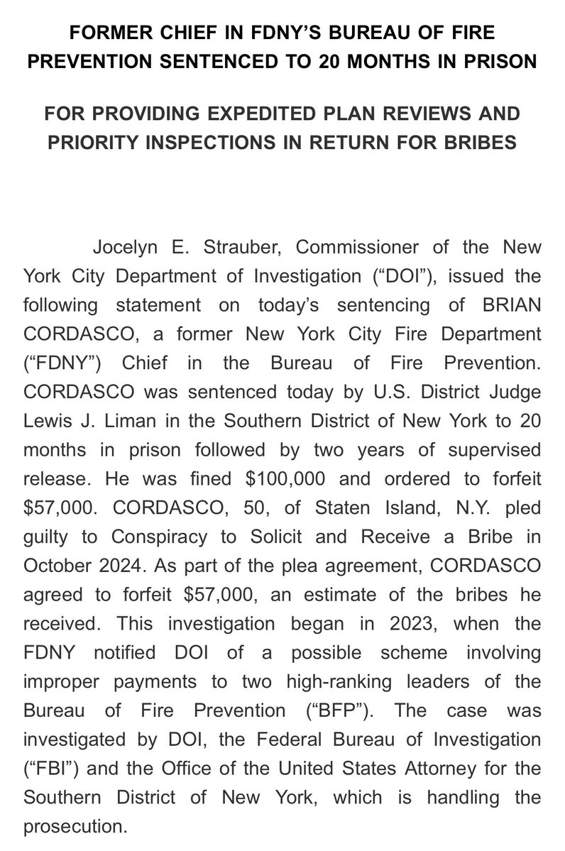 Former FDNY Official Brian Cordasco Sentenced to 20 Months in Southern ...