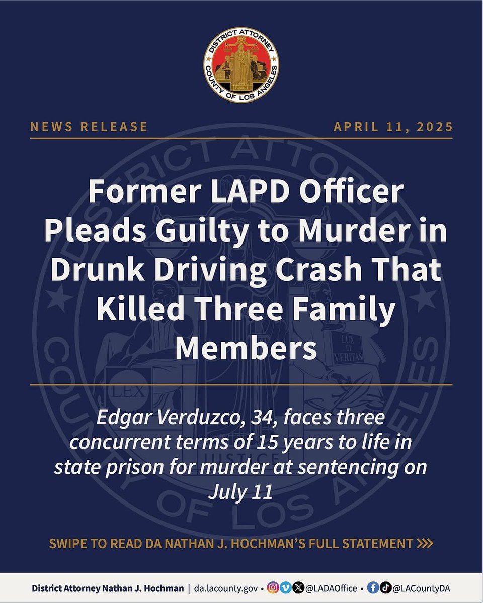 Former LAPD Officer Edgar Verduzco Pleads Guilty to Murder in DUI Crash ...