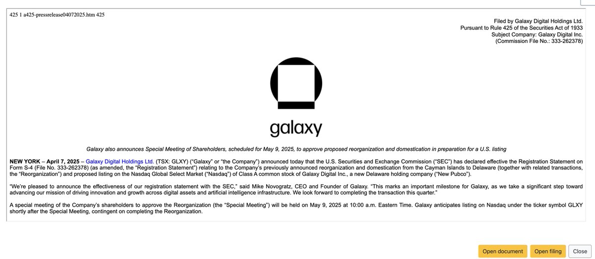 Galaxy Digital to Debut on Nasdaq in May 2025 After SEC Approval for ...