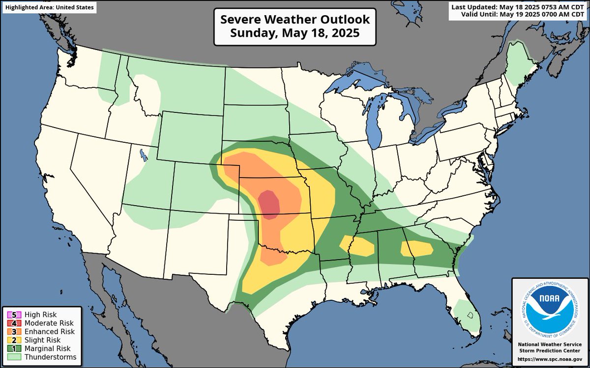 Moderate Risk of Severe Thunderstorms with Tornadoes and Large Hail in ...