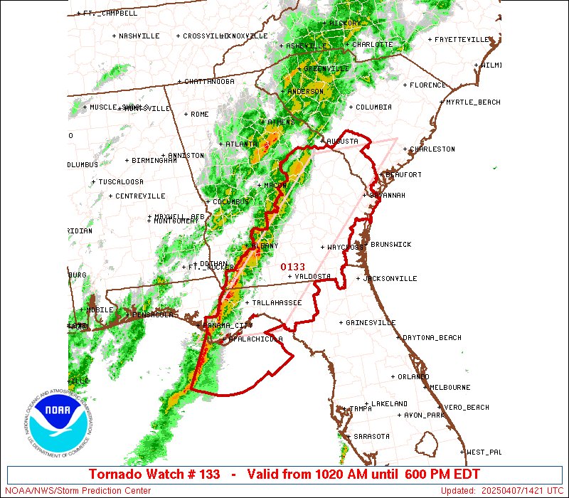 Multiple Tornado Watches Issued Across Southeast U.S. April 5-7, 2025 ...