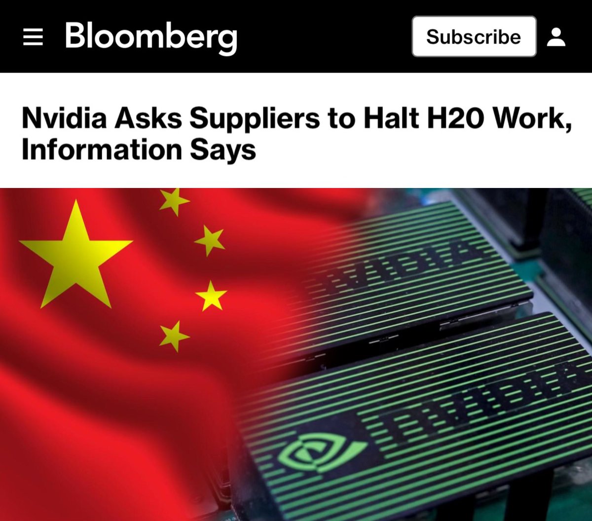Nvidia Halts Production of China-Focused H20 Chip After Beijing ...