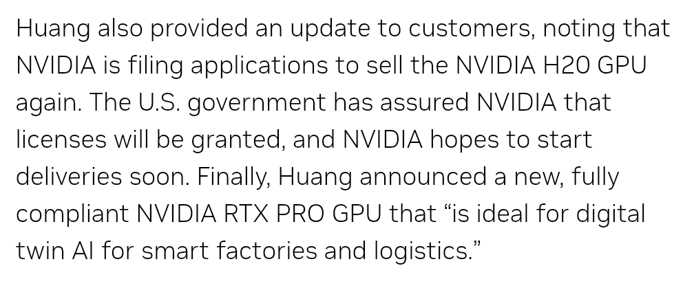 Nvidia to Resume H20 AI Chip Sales to China With New Compliant GPU Amid ...