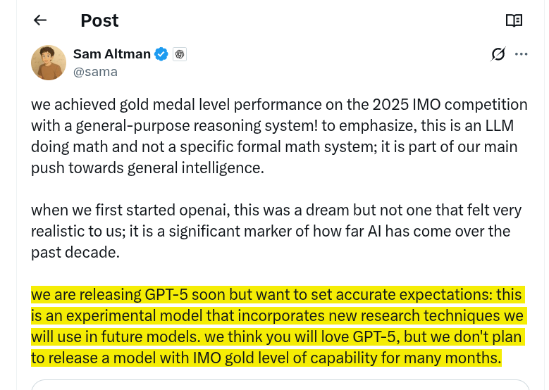 OpenAI’s Experimental LLM Wins IMO Gold as GPT-5 Nears Release ...