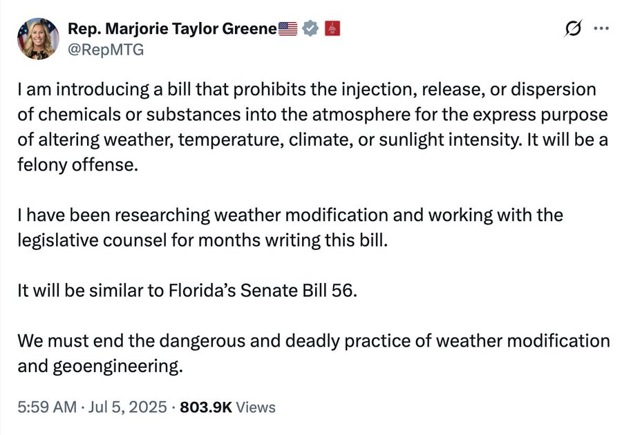 Legislation Modifications Rep. Marjorie Taylor Greene Introduces Bill Making Weather Modification ...