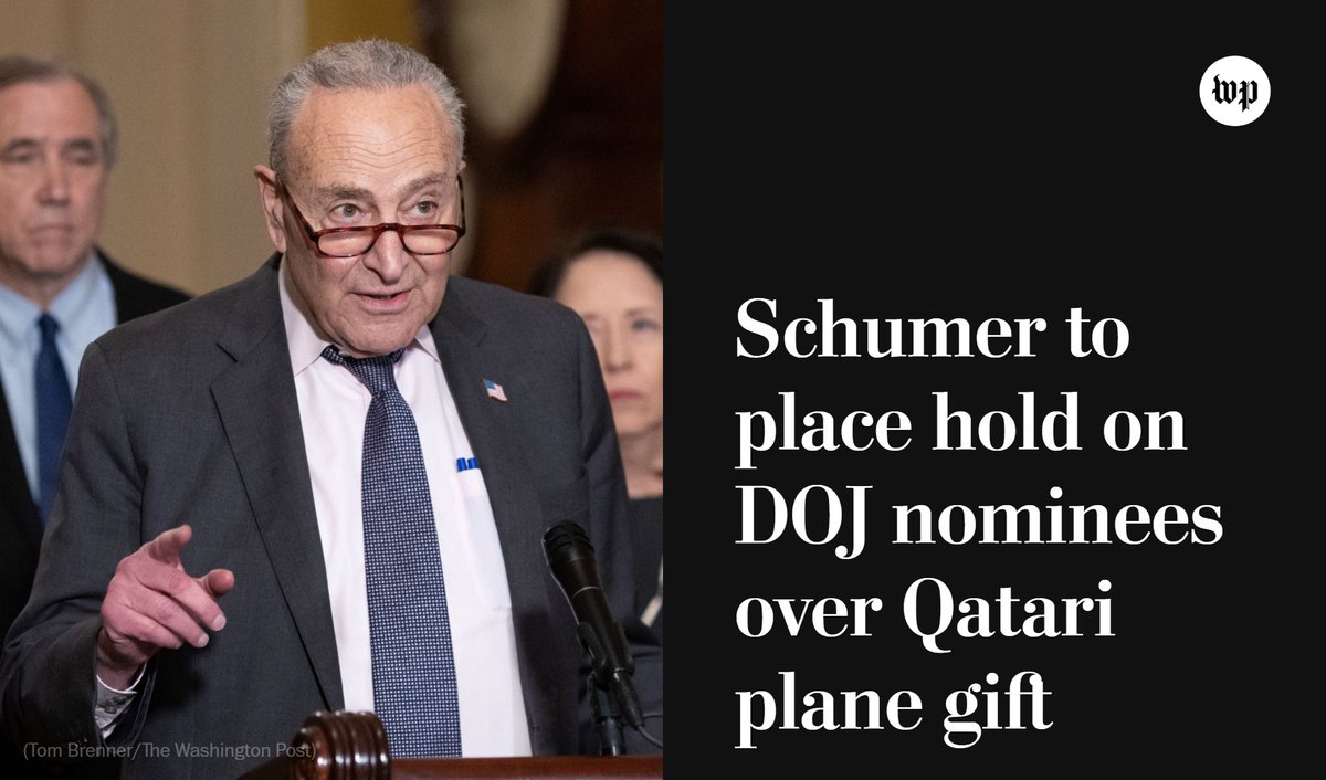 Schumer Blocks Trump DOJ Nominees Over $400 Million Qatari Jet Gift ...