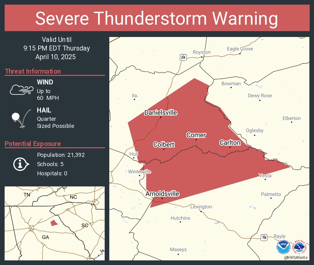 Severe Thunderstorm Warnings Issued for Multiple Counties in Georgia ...