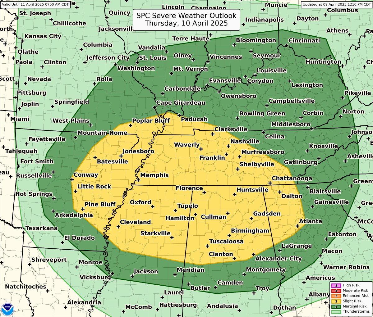 Severe Thunderstorms Expected in Mid-Deep South and Tennessee Valley on ...