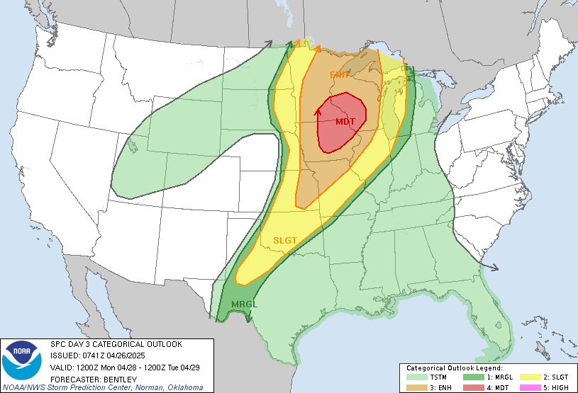 SPC Issues Rare Day 3 Moderate Risk for Tornado Outbreak Across Midwest ...