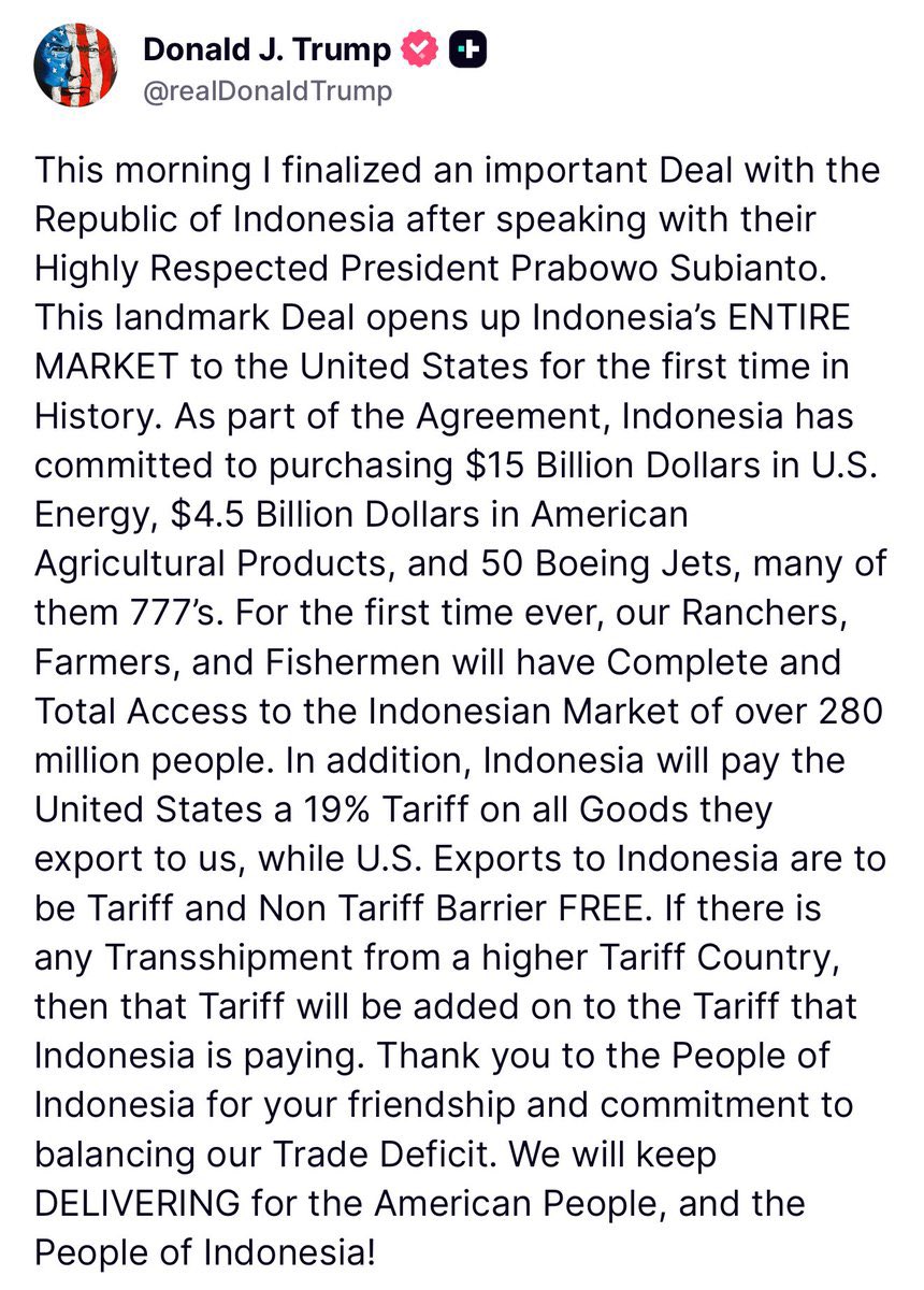 Trump Announces Indonesia Deal With 19% Tariff, $15B Energy Purchase ...