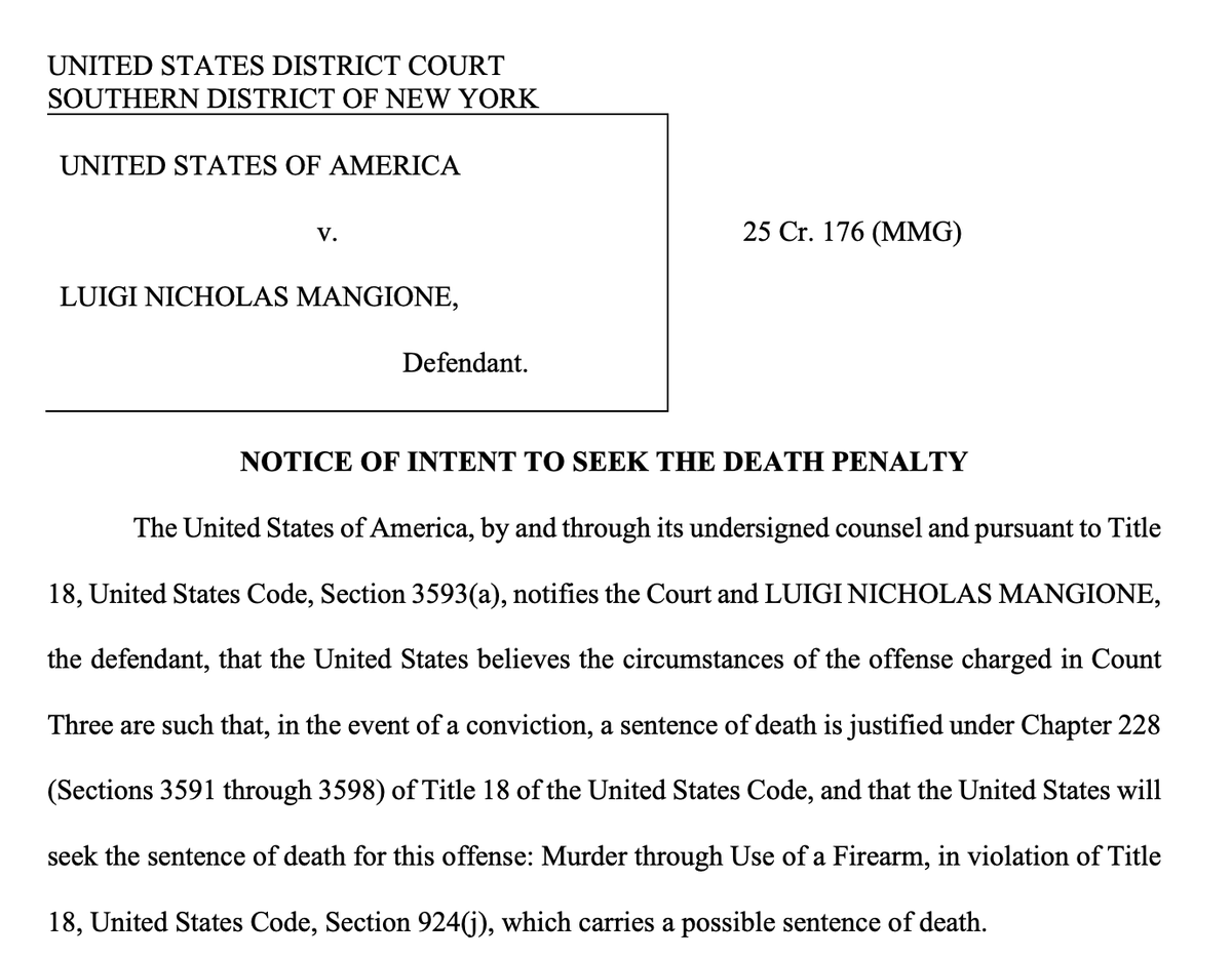 US Prosecutors to Seek Death Penalty for Luigi Mangione in New York ...