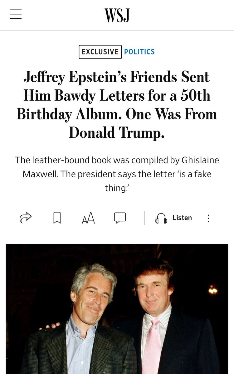 WSJ Reveals 2003 Trump Letter to Epstein; Former President Denies ...